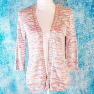 Kim Roger's Petites Rainbow Knit Open Cardigan